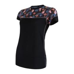 Sensor Merino Impress Černá/floral dámské funkční tričko