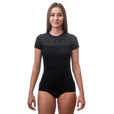 Sensor Merino Impress Černá/pattern dámské funkční tričko