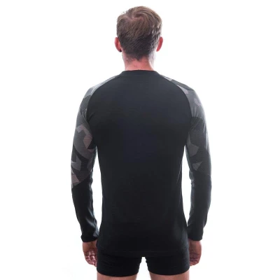 Sensor Merino Impress Pánské Triko Dl.rukáv Černá/camo
