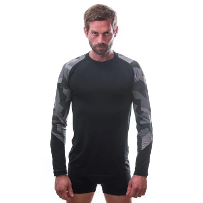 Sensor Merino Impress Pánské Triko Dl.rukáv Černá/camo