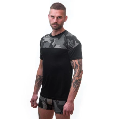 Sensor Merino Impress Černá/camo pánské funkční tričko