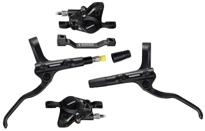Shimano brzda kotoučová MT200 černá, přední + zadní komplet bez kotoučů / černé hadice (zadní J-kit)