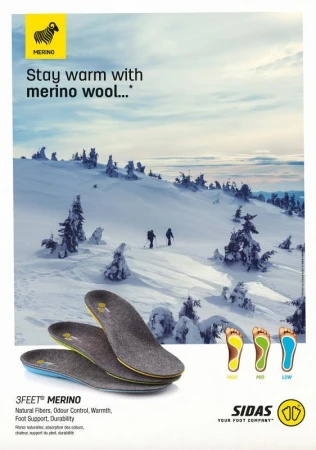 Sidas 3FEET MERINO LOW ARCH vložky do bot POUZE XXL(46-48) (VÝPRODEJ)