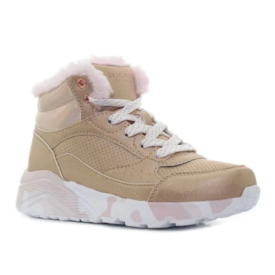 Skechers Uno Lite Camo Daz gold/pink dětské zimní boty