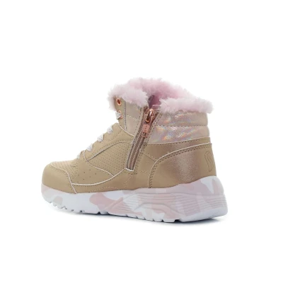 Skechers Uno Lite Camo Daz gold/pink dětské zimní boty