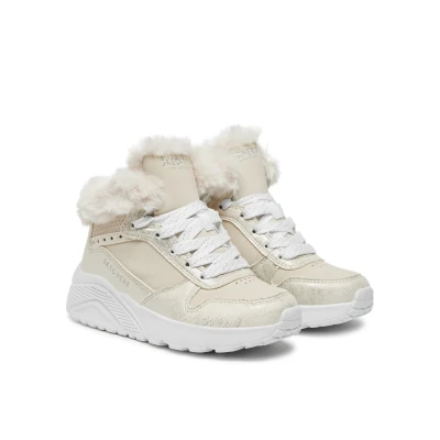 Skechers Uno Lite Comfurt Collar natural dětské zimní boty