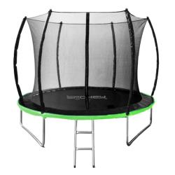 Spokey BOUNCE Trampolína 305 cm s ochrannou sieťou a schodíkmi, čierno-zelená