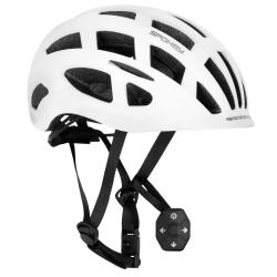 Spokey POINTER PRO Cyklistická prilba pre dospelých s LED blikačkou a blinkrami, 55-58 cm, biela