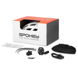 Spokey POINTER PRO Cyklistická přilba pro dospělé s LED blikačkou a blinkry, 55-58 cm, bílá