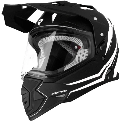 Street Racer Ignite matná černo-bílá enduro helma na motorku
