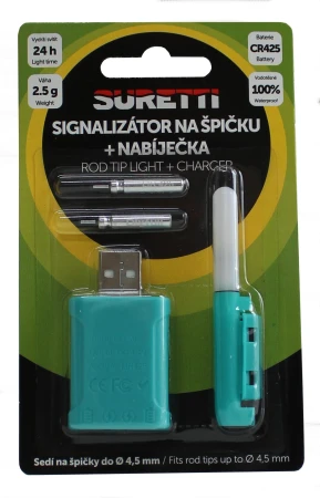 Suretti Signalizátor s baterií na špičku prutu + USB dobíječka