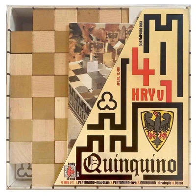 Templum Quinquino 4v1 dřevěná sada rodinných her (Pentomino, Pentomino hra, Dáma)