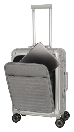 Travelite Next 2.0 S Front pocket stříbrný kabinový kufr