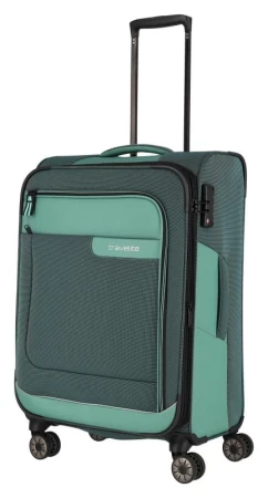 Travelite Viia 4w M Green kufr + kosmetická taštička zdarma Travelite Viia 4w M Green kufr + kosmetická taštička zdarma