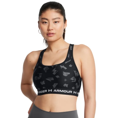 Under Armour Crossback Mid Print-BLK dámská sportovní podprsenka