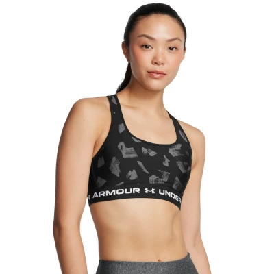 Under Armour Crossback Mid Print-BLK dámská sportovní podprsenka