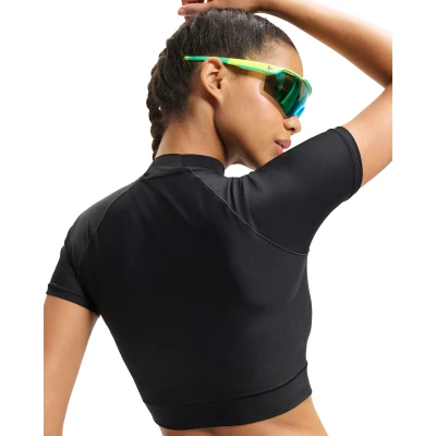 Under Armour HeatGear Crop Mock SS-BLK dámské kompresní tričko