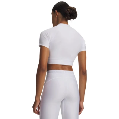 Under Armour HeatGear Crop Mock SS-WHT dámské kompresní tričko