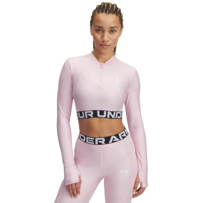 Under Armour HeatGear Rib 1/4 Zip LS-PNK dámské tréninkové tričko s dlouhým rukávem