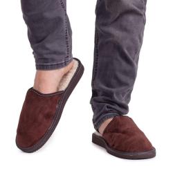 Vlnka pánské kožené pantofle s ovčí vlnou - tmavě hnědá POUZE EU 48 (VÝPRODEJ)