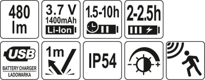 Yato Svítilna čelovka COB/OSRAM LED 480lm