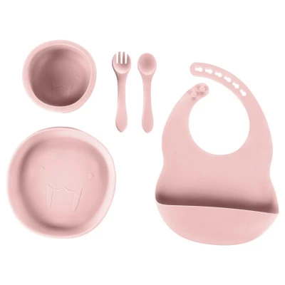 Zopa Silikonová dětská jídelní sada Old Pink
