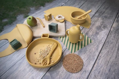 Zopa Silikonová dětská jídelní sada Sand Beige