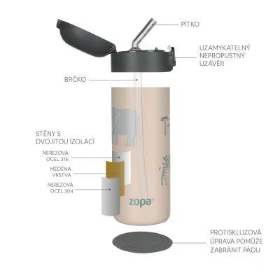Zopa Termoska na tekutiny s brčkem 400 ml Cookie beige