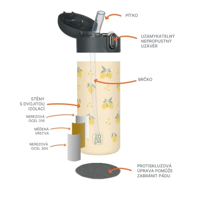 Zopa Termoska na tekutiny s brčkem 400 ml Wild Gepard