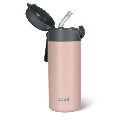 Zopa Termoska na tekutiny s brčkem a silikonovým držákem 350 ml Candy pink