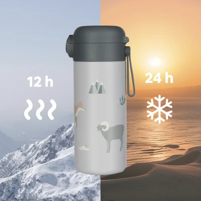 Zopa Termoska na tekutiny s brčkem a silikonovým držákem 350 ml Cookie beige