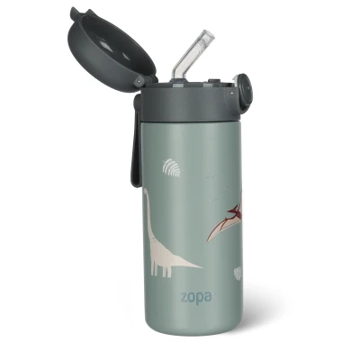 Zopa Termoska na tekutiny s brčkem a silikonovým držákem 350 ml Dino