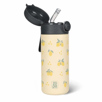 Zopa Termoska na tekutiny s brčkem a silikonovým držákem 350 ml Limoncello