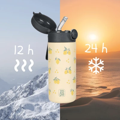 Zopa Termoska na tekutiny s brčkem a silikonovým držákem 350 ml Limoncello
