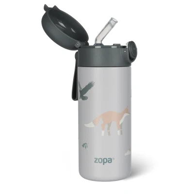 Zopa Termoska na tekutiny s brčkem a silikonovým držákem 350 ml Mountains