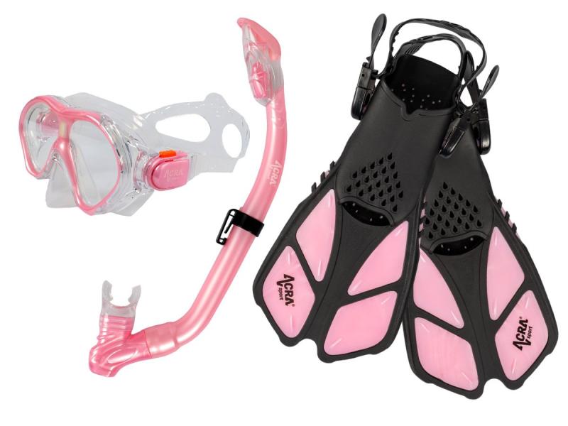 Acra Šnorchlovací set 3 v 1, DĚTSKÝ, RŮŽOVÝ, obsahuje masku, ploutve a šnorchl