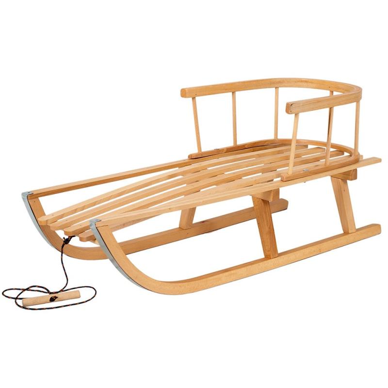BAYO Dětské celodřevěné sáňky s opěradlem a provázkem 90 cm