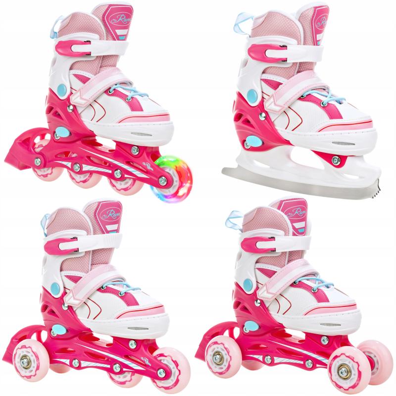 Raven Lia PINK dětské brusle 4v1 s led kolečkem