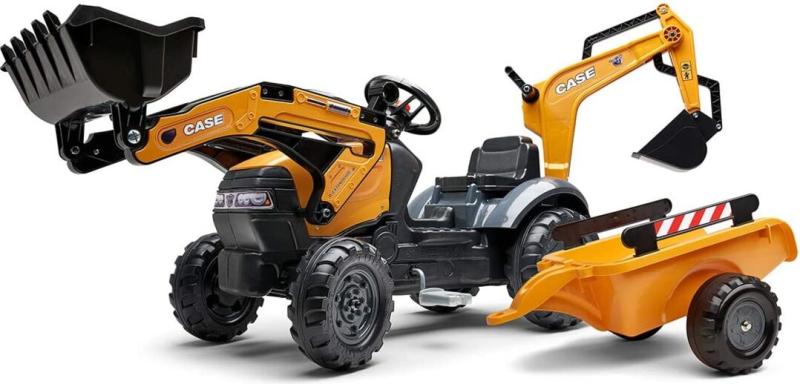 Falk Šlapací traktor 967N Case CE s nakladačem, rypadlem a vlečkou