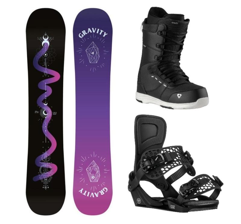 Gravity Sirene Black 24/25 snowboard + Gravity Rise black viazanie + Gravity Bliss black/white topánky + zľava 400,- na príslušenstvo