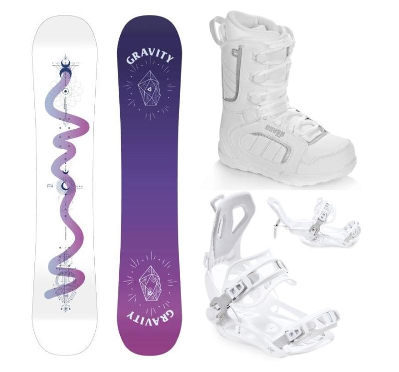 Gravity Sirene White 24/25 snowboard + Raven Fastec FT360 white viazanie + Raven Pearl white topánky