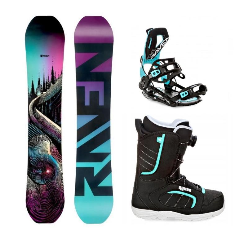Raven Dahlia Carbon Mint/Pink dámský snowboard + Raven Fastec FT360 black/mint vázání + Raven Diva MOZ black/mint boty