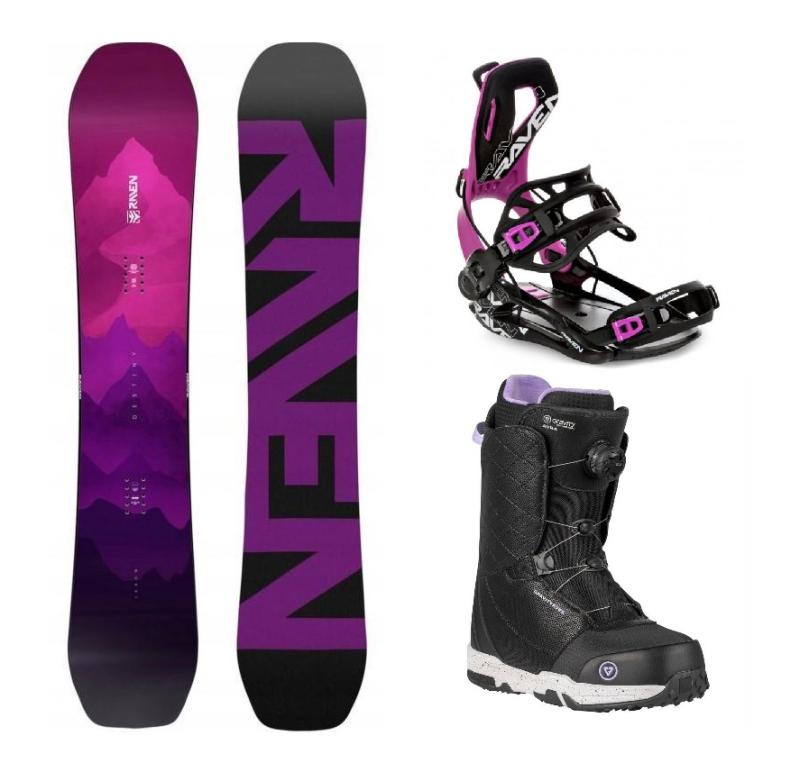 Raven Destiny dámsky snowboard + Raven Fastec FT360 black/fuchsia viazanie + Gravity Aura Atop black obuv