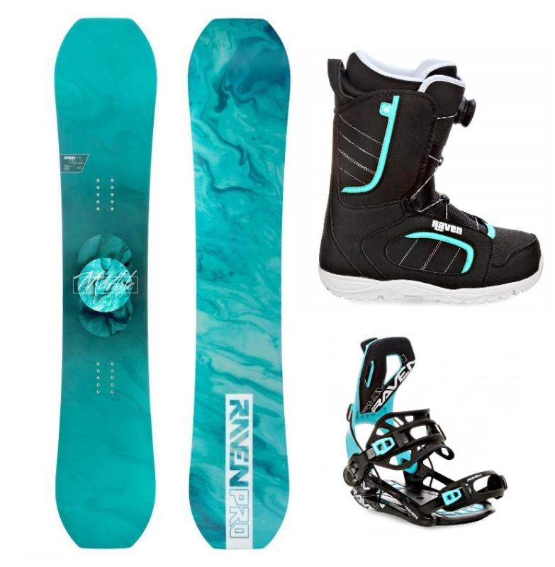Raven PRO Marble Carbon Mint snowboard + Raven Fastec FT360 black/mint vázání + Raven Diva MOZ black/mint boty