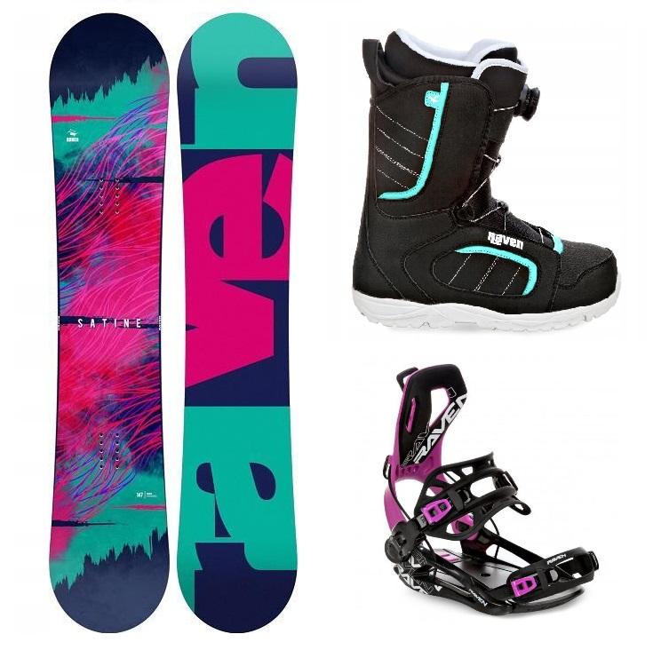 Raven Satine snowboard + Raven Fastec FT360 black/fuchsia vázání + Raven Diva MOZ black/mint boty