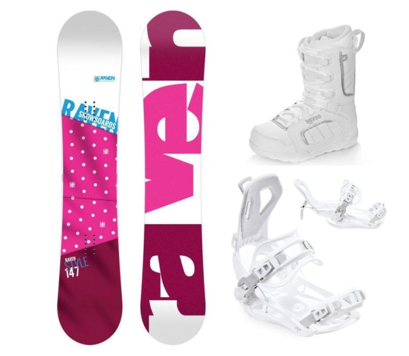 Raven Style Pink snowboard + Raven Fastec FT360 white vázání + Raven Pearl white boty
