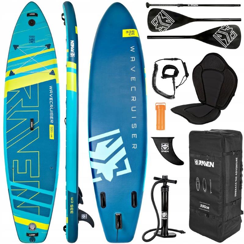 Raven WaveCruiser 11′5″ Blue/Lime 350cm paddleboard set