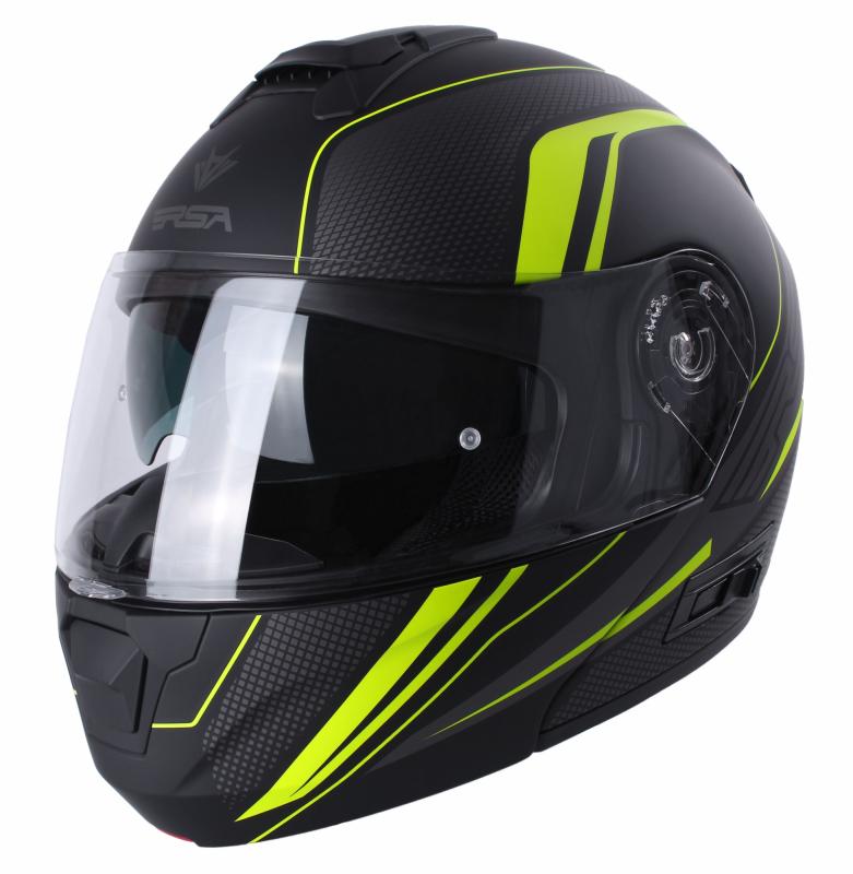 RSA Vyklápěcí přilba na motorku Rival černo-šedo-fluo žlutá + šátek Kilpi