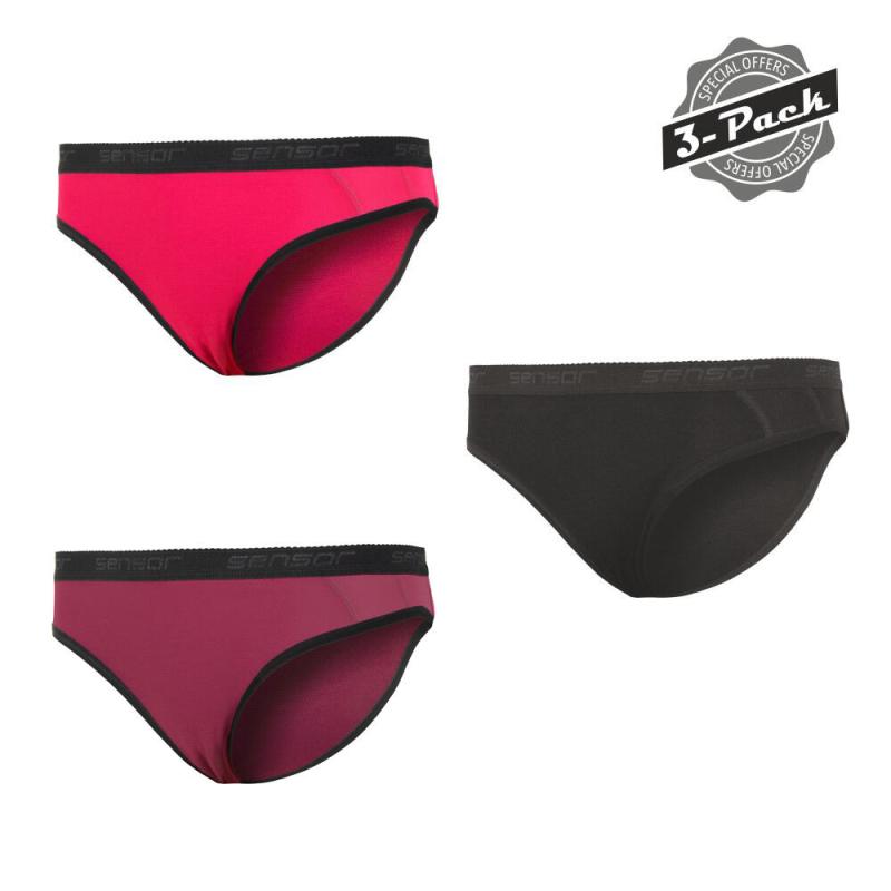 Sensor Double Face 3-pack čierne/lilla/magenta dámske nohavičky
